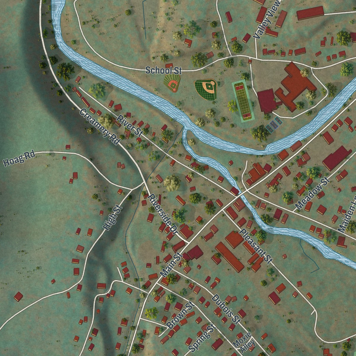 Close-up of the map of Livingston Manor, New York print showing street and building detail
