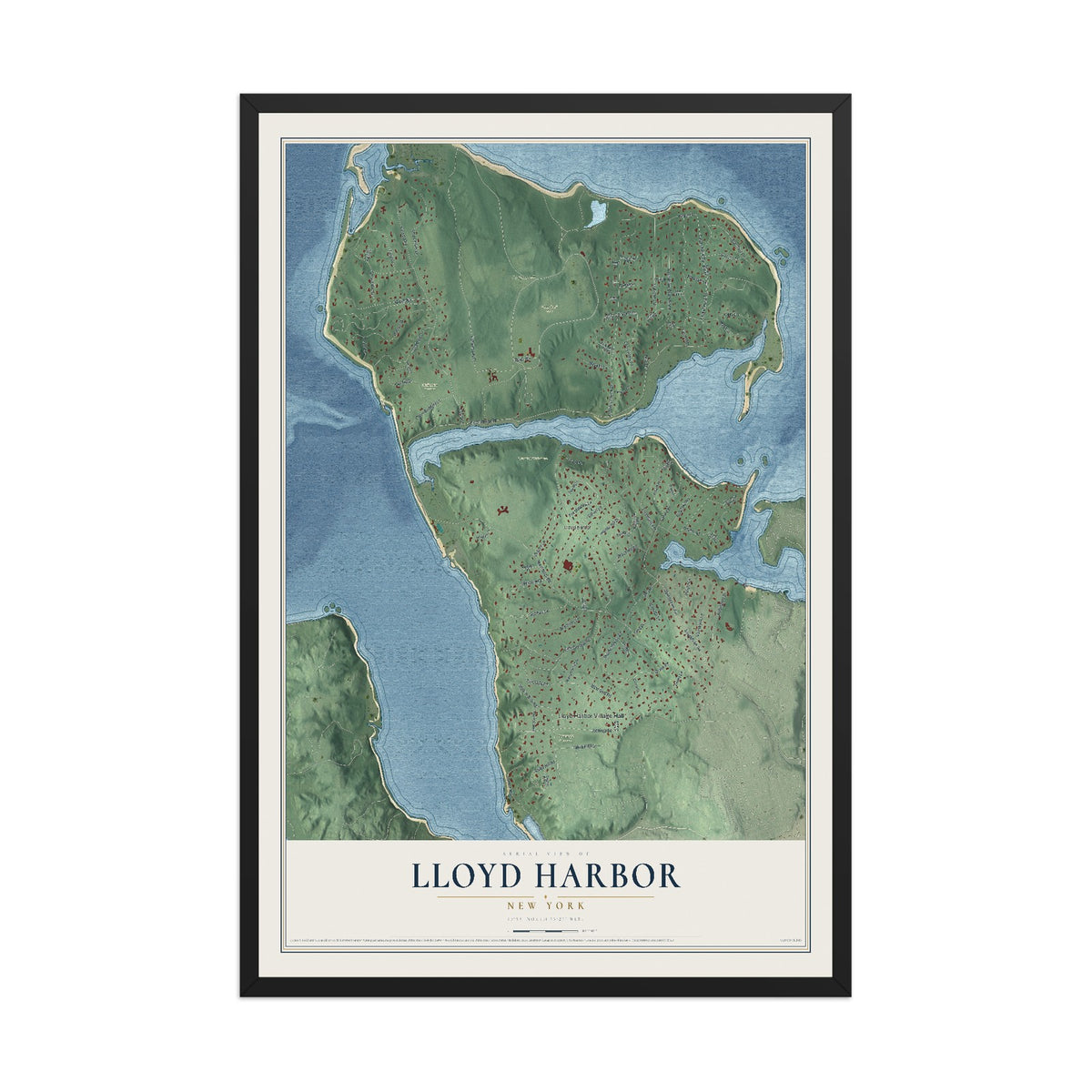 Lloyd Harbor, New York map print, 12" x 18" W/ Black Ayous Wood Frame mockup