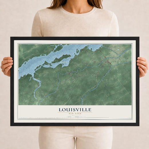 Map of Louisville, New York, 12 x 18 inch print in a black wood frame