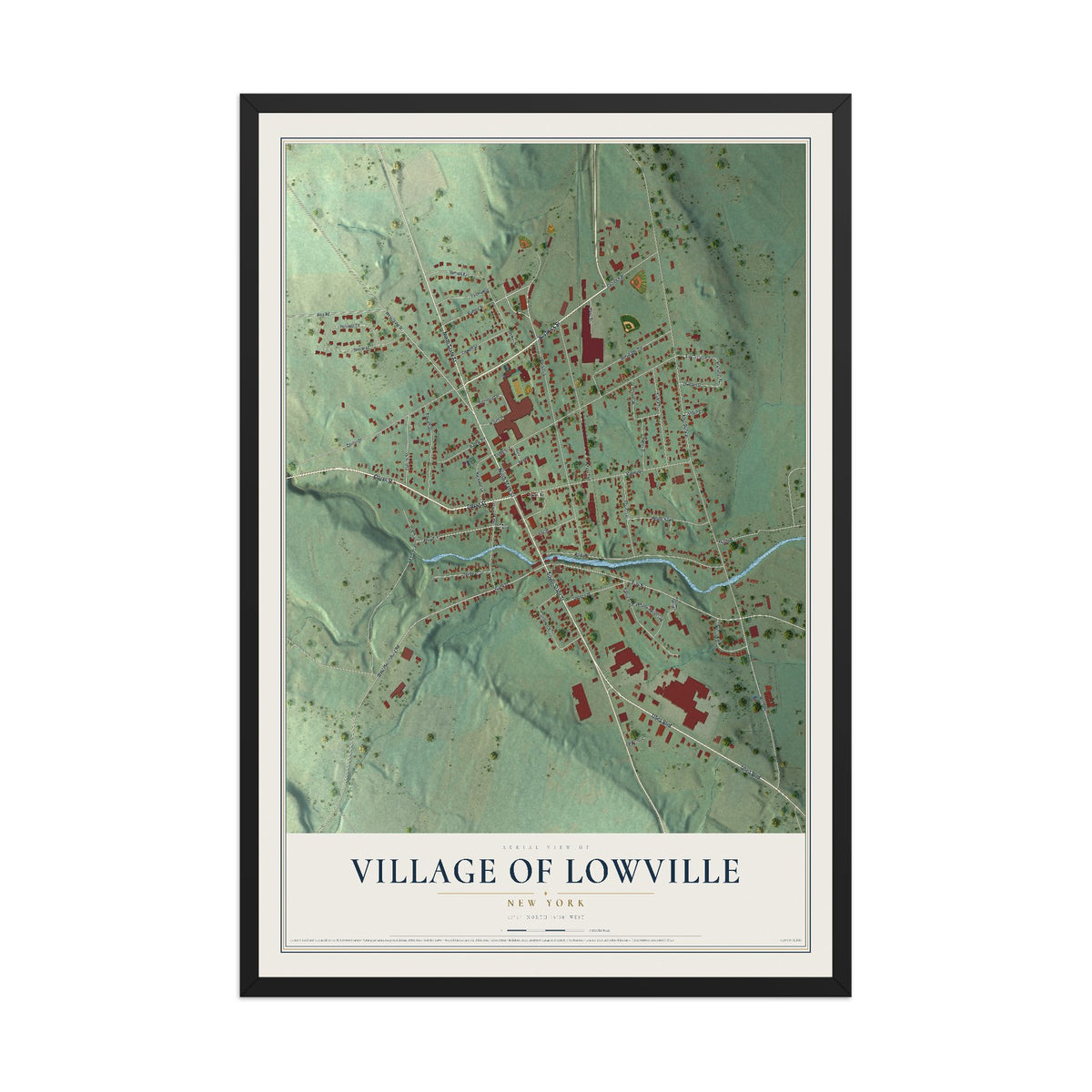 Lowville, New York map print, 12" x 18" W/ Black Ayous Wood Frame mockup