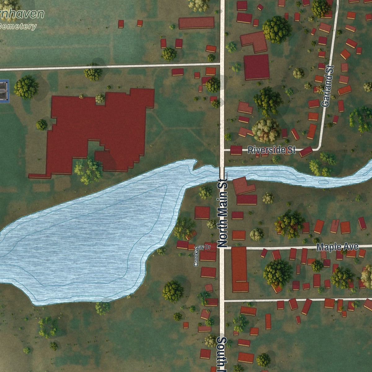 Close-up of the map of Lyndonville, New York print showing street and building detail