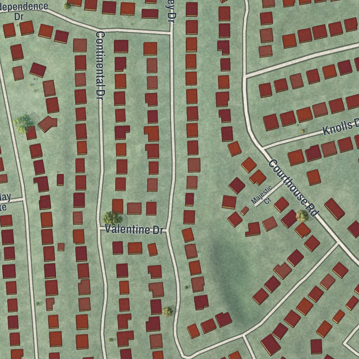 Close-up of the map of Manhasset Hills, New York print showing street and building detail