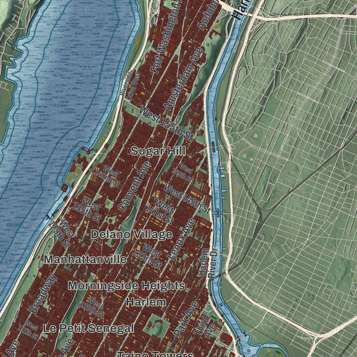 Close-up 1 of the Manhattan, New York map artwork