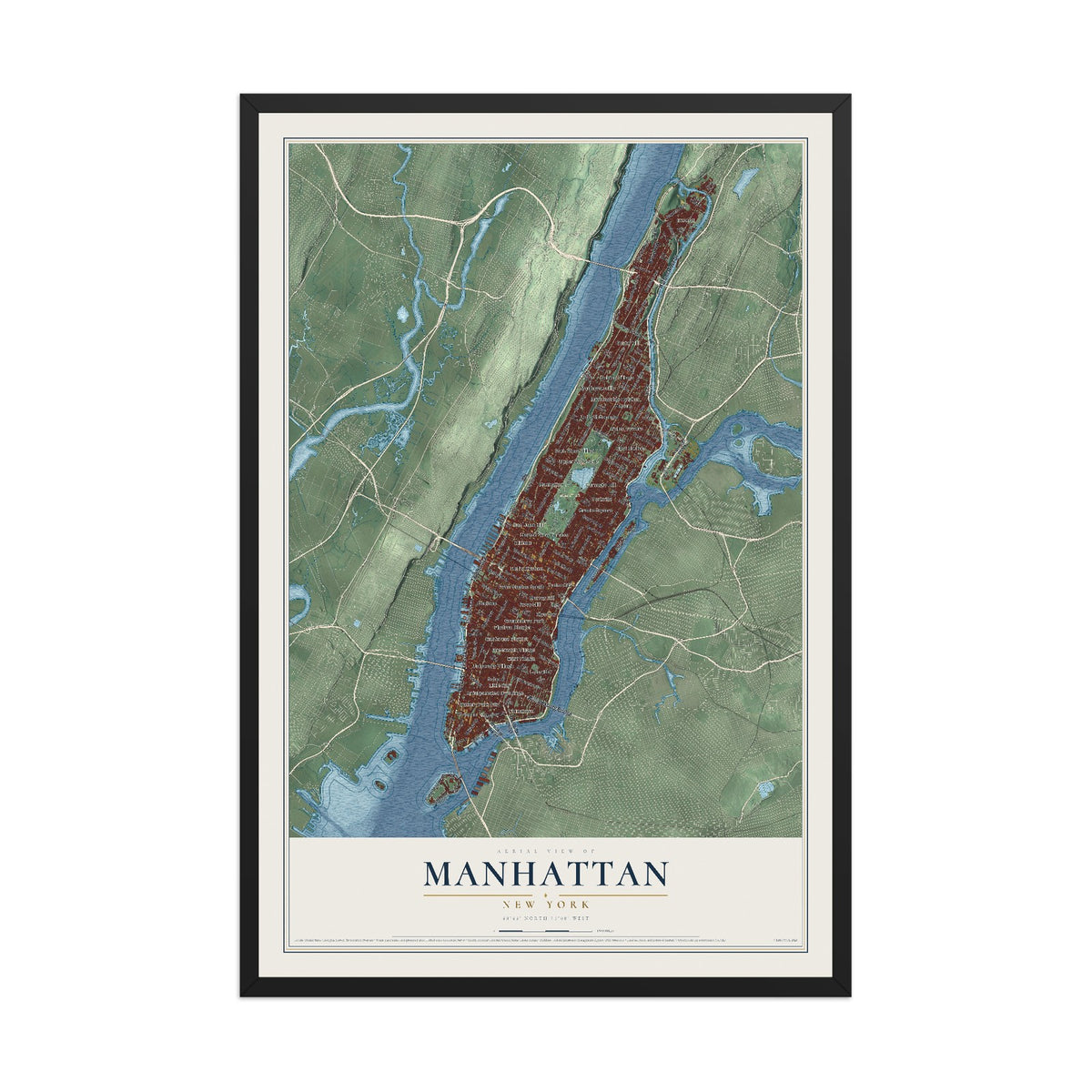 Manhattan, New York map print, 12" x 18" W/ Black Ayous Wood Frame mockup