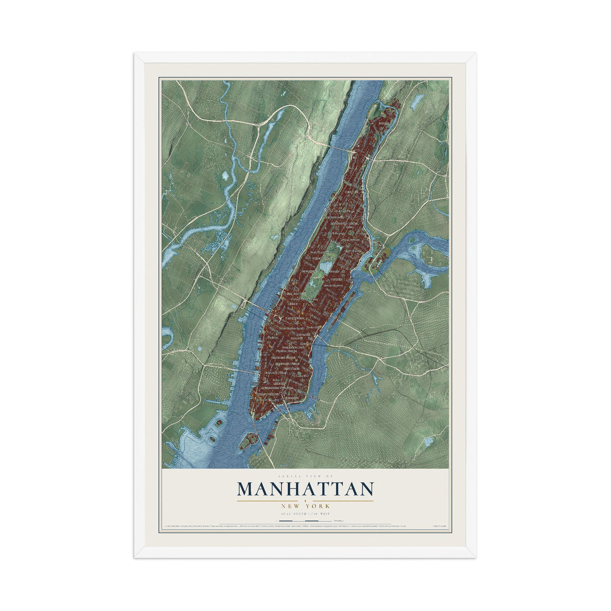 Manhattan, New York map print, 12" x 18" W/ White Ayous Wood Frame mockup