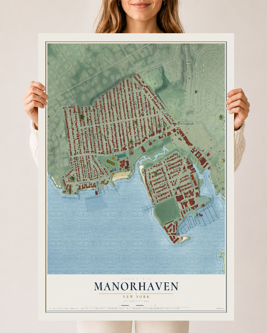 Manorhaven, New York map print, 24" x 36" Archival Matte Print mockup