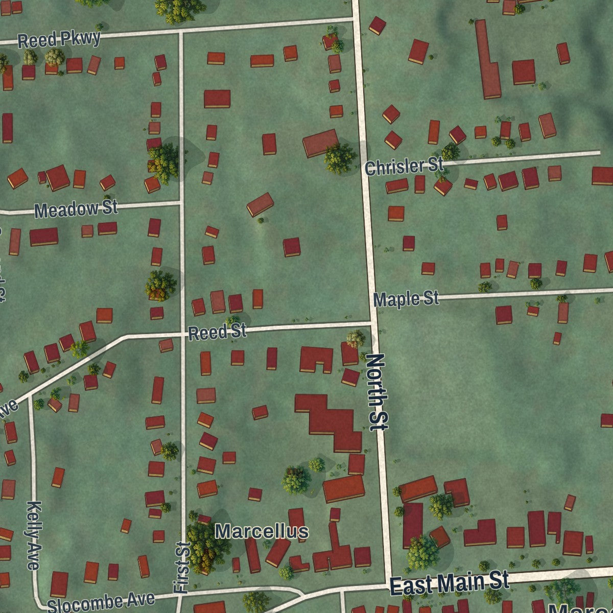 Close-up 1 of the Marcellus, New York map artwork