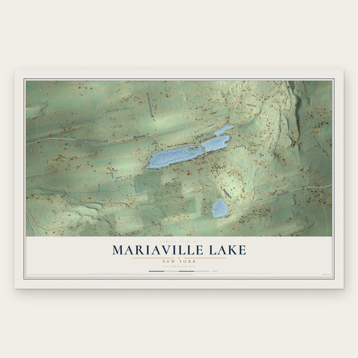 Mariaville Lake, New York map print, the full design