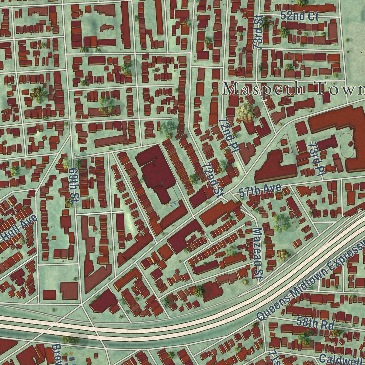 Close-up of the map of Maspeth, New York print showing street and building detail