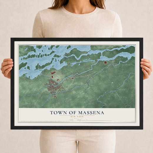 Map of the Town of Massena, New York, 12 x 18 inch print in a black wood frame