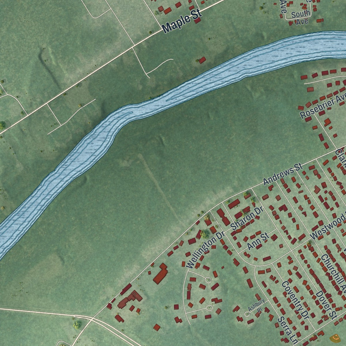 Close-up 2 of the Massena, New York map artwork