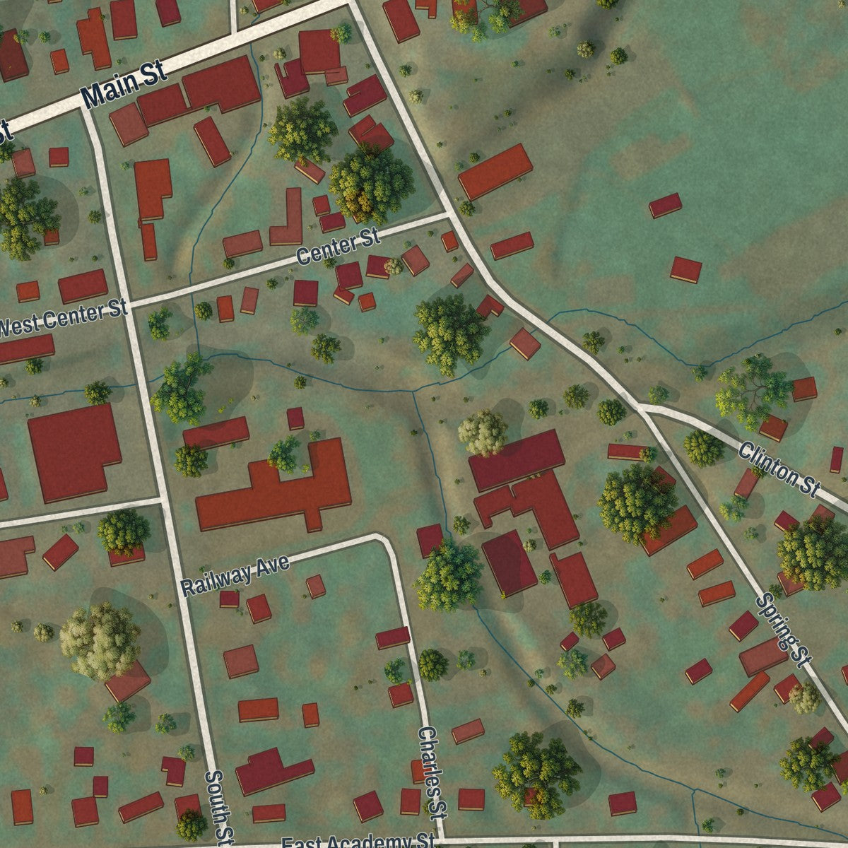Close-up of the map of McGraw, New York print showing street and building detail
