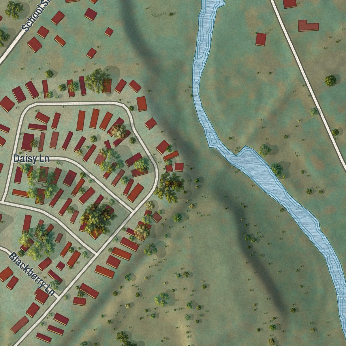 Close-up of the map of McLean, New York print showing street and building detail