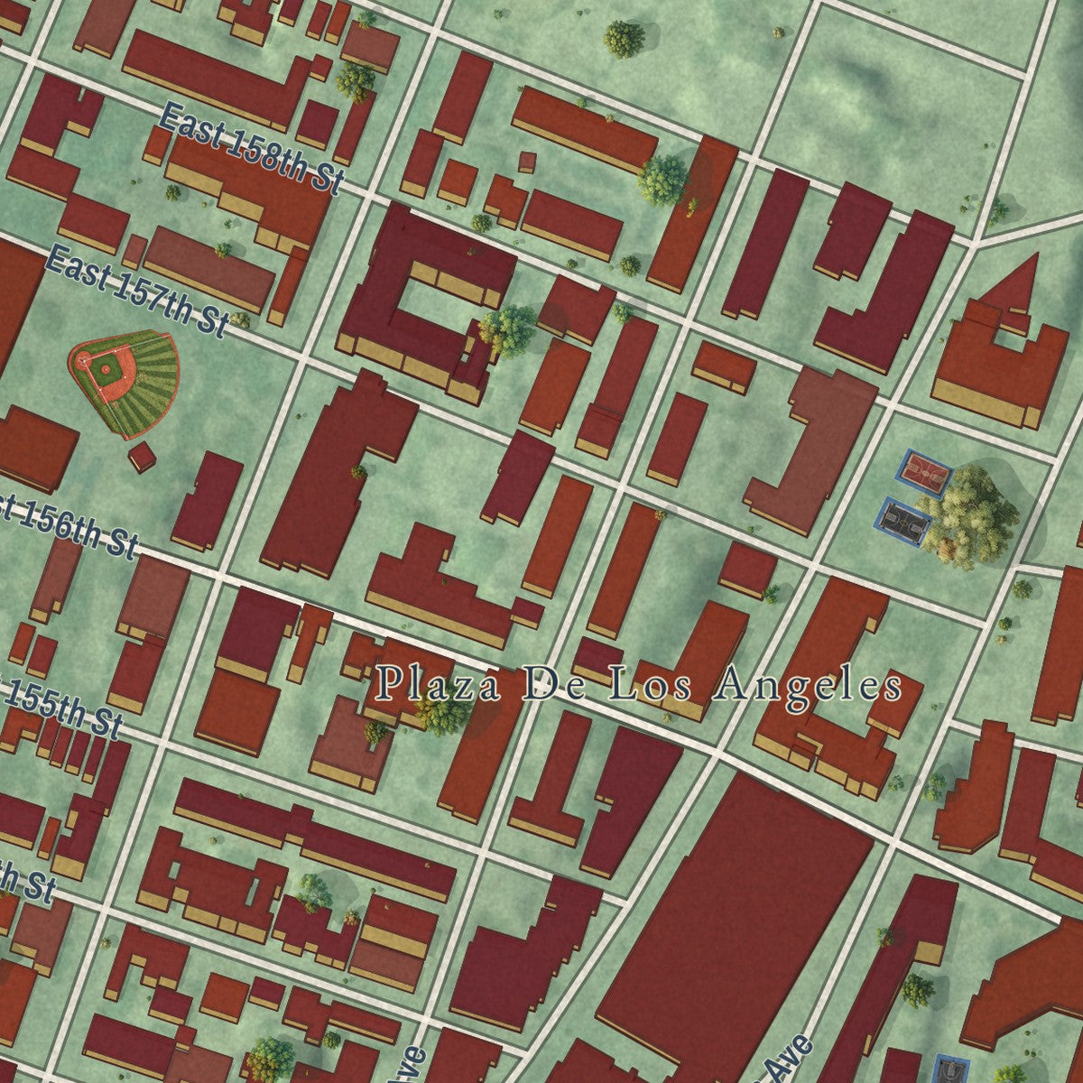Close-up of the map of Melrose, New York print showing street and building detail
