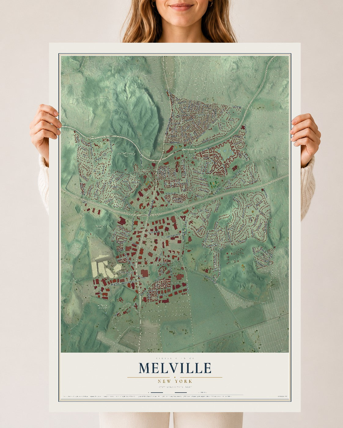 Melville, New York map print, 24" x 36" Archival Matte Print mockup