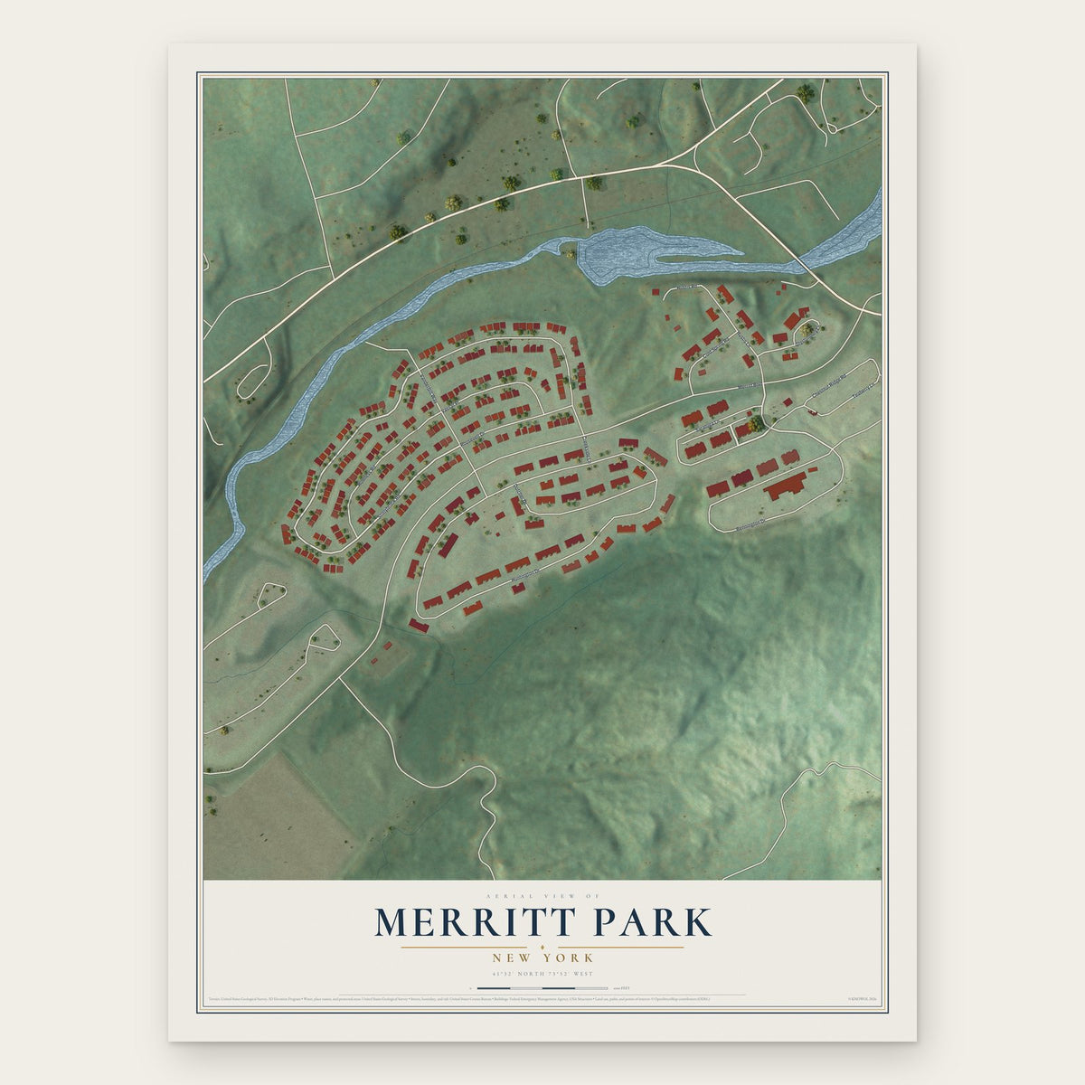 Merritt Park, New York map print, the full design