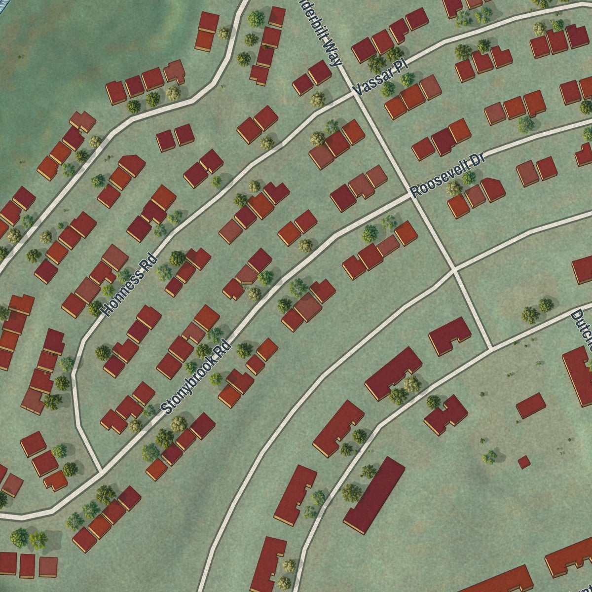 Close-up of the map of Merritt Park, New York print showing street and building detail