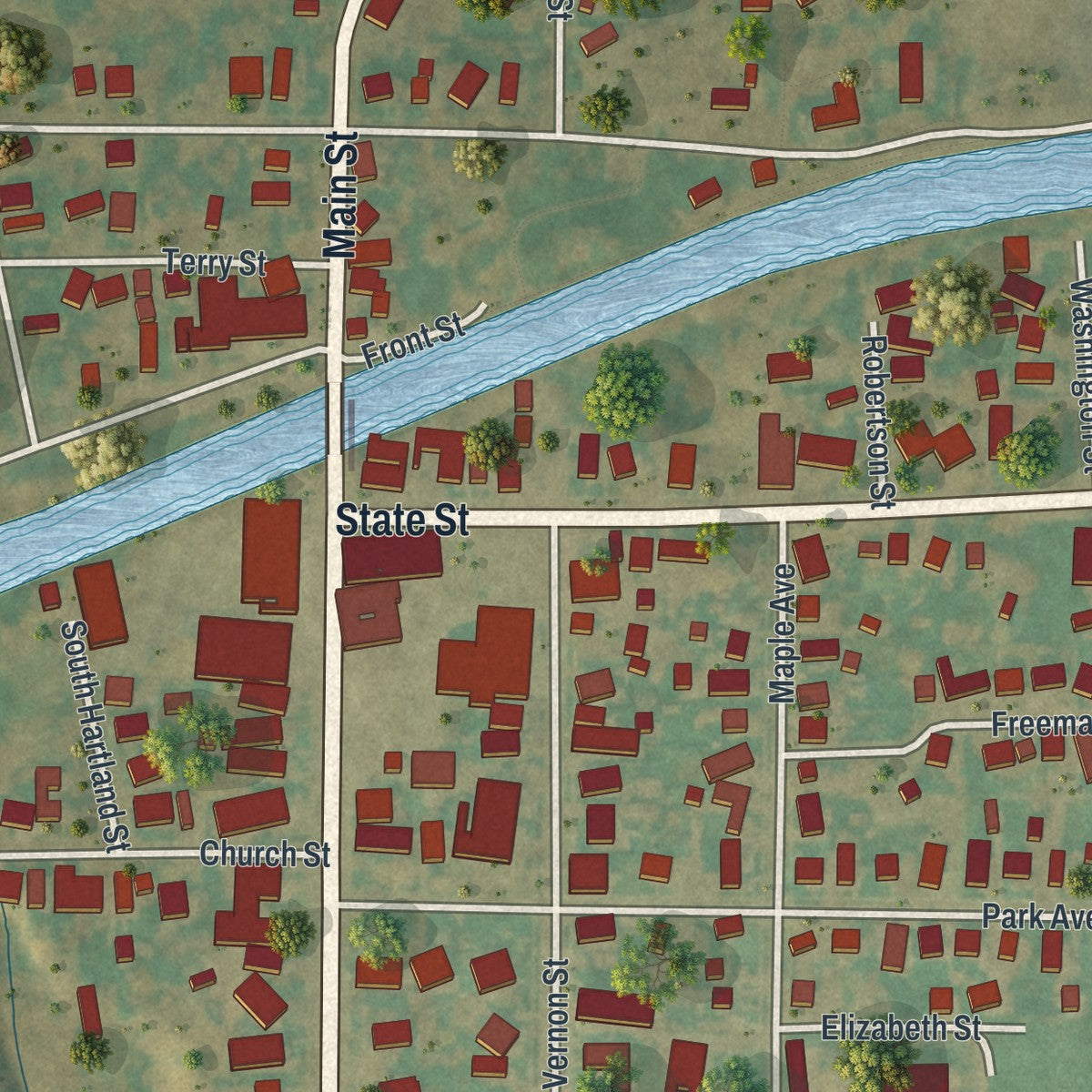 Close-up of the map of Middleport, New York print showing street and building detail