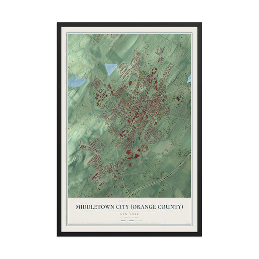 Map of Middletown, Orange County, New York, 12 x 18 inch print in a black wood frame