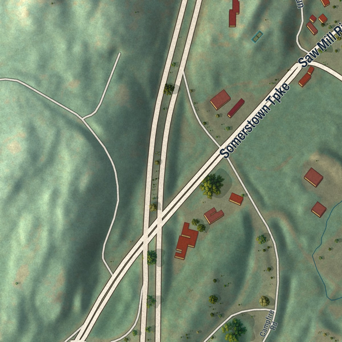 Close-up of the map of Millwood, New York print showing street and building detail