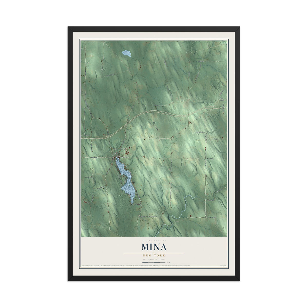 Mina, New York map print, 12" x 18" W/ Black Ayous Wood Frame mockup
