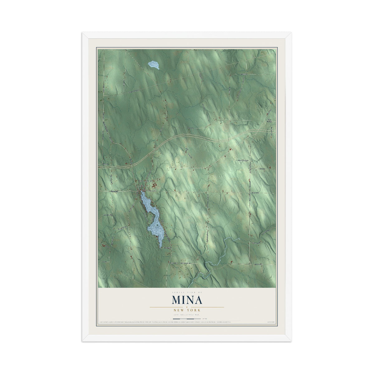 Mina, New York map print, 12" x 18" W/ White Ayous Wood Frame mockup