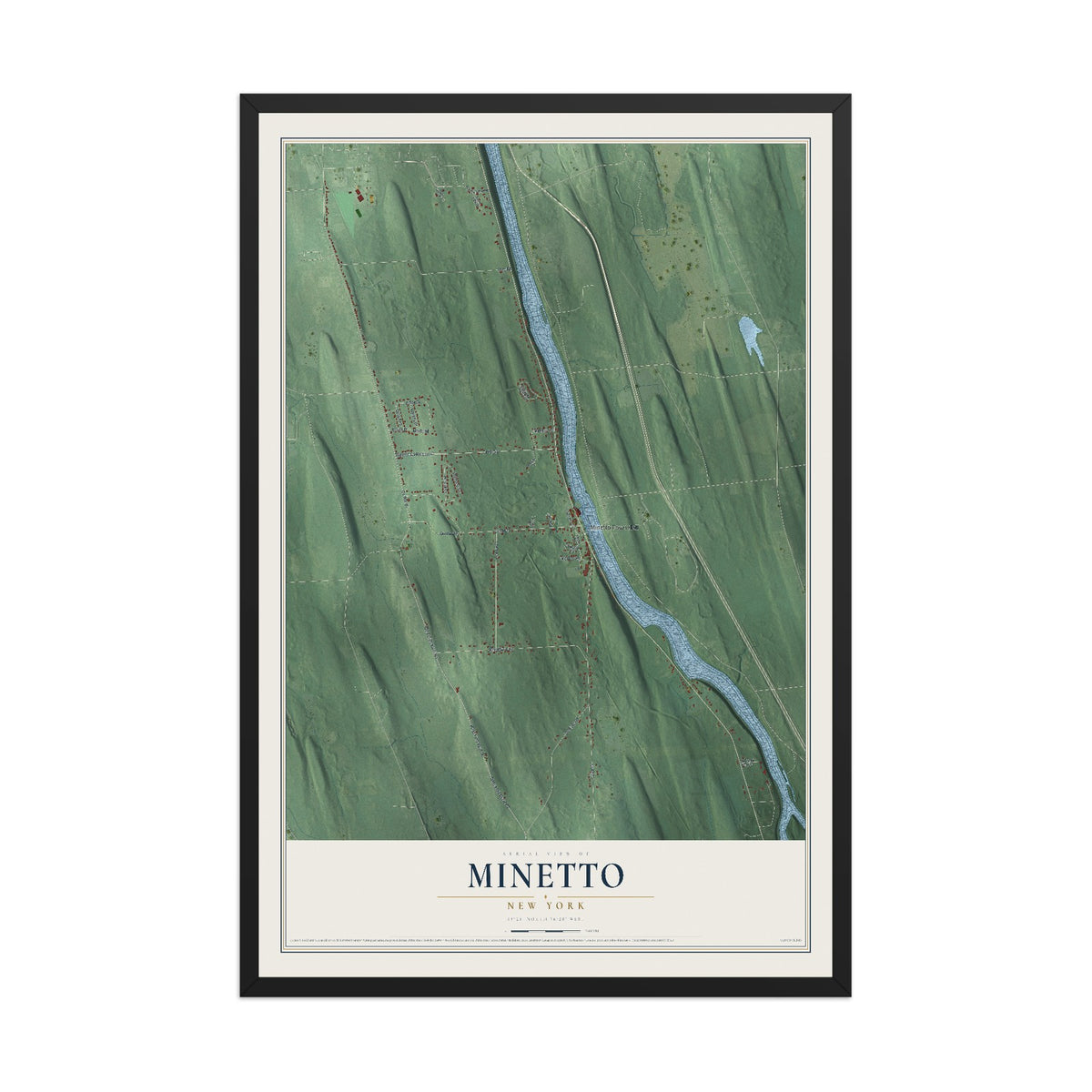 Minetto, New York map print, 12" x 18" W/ Black Ayous Wood Frame mockup
