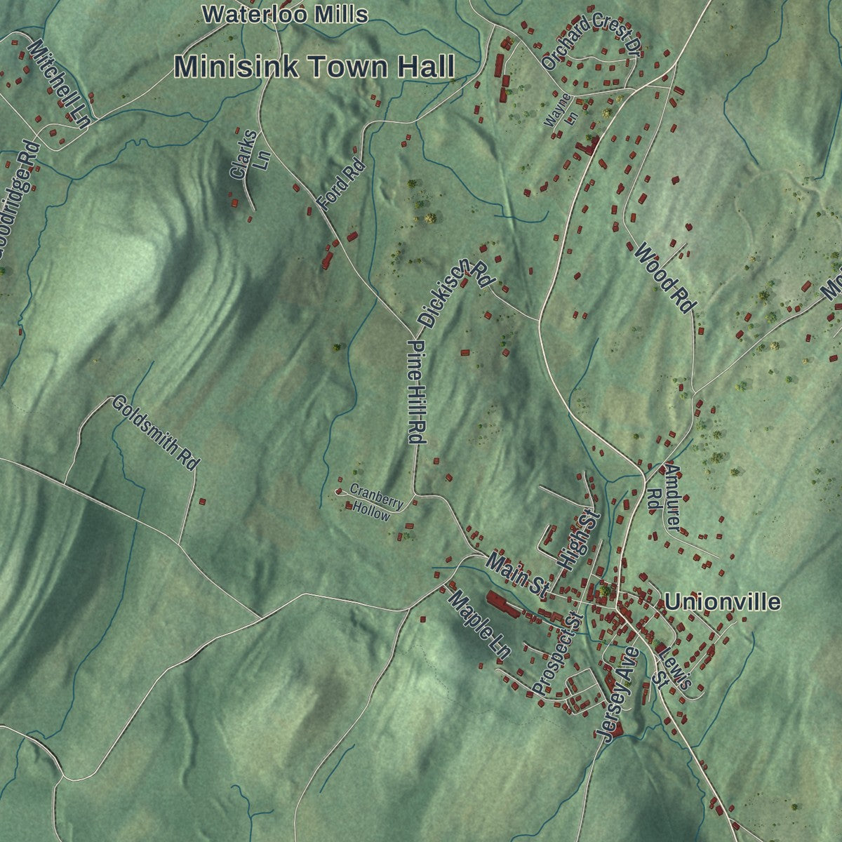 Close-up of the map of Minisink, New York print showing street and building detail