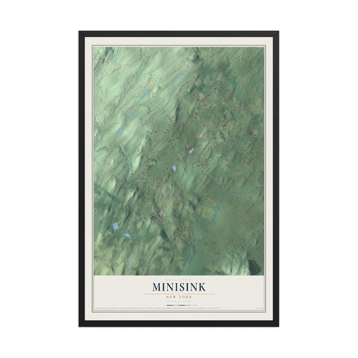Map of Minisink, New York, 12 x 18 inch print in a black wood frame