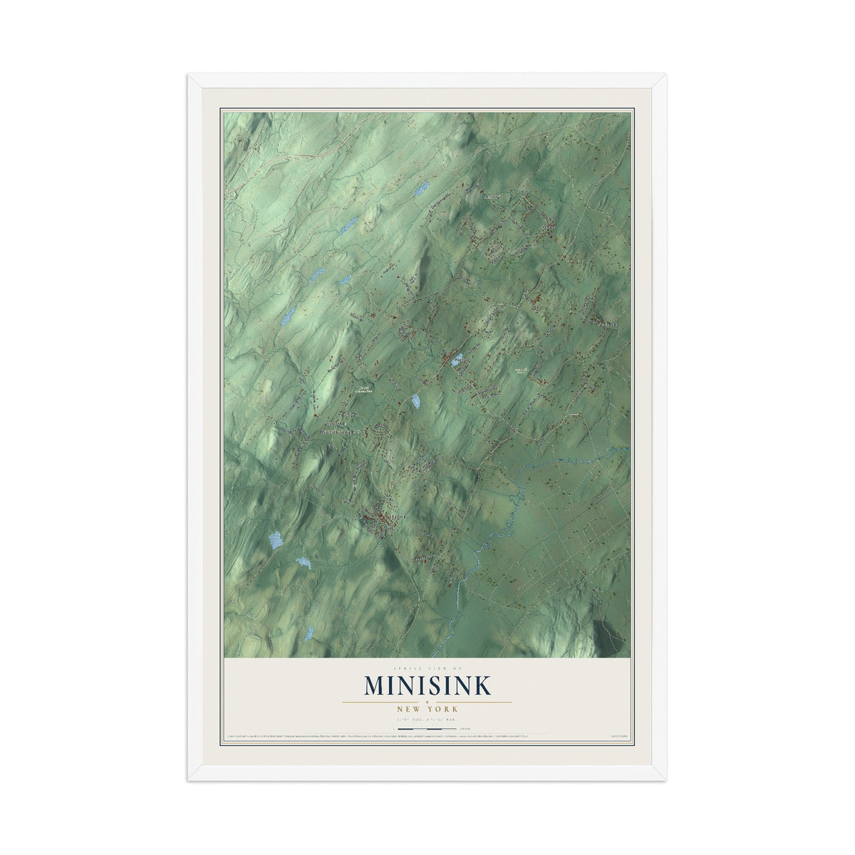 Map of Minisink, New York, 12 x 18 inch print in a white wood frame