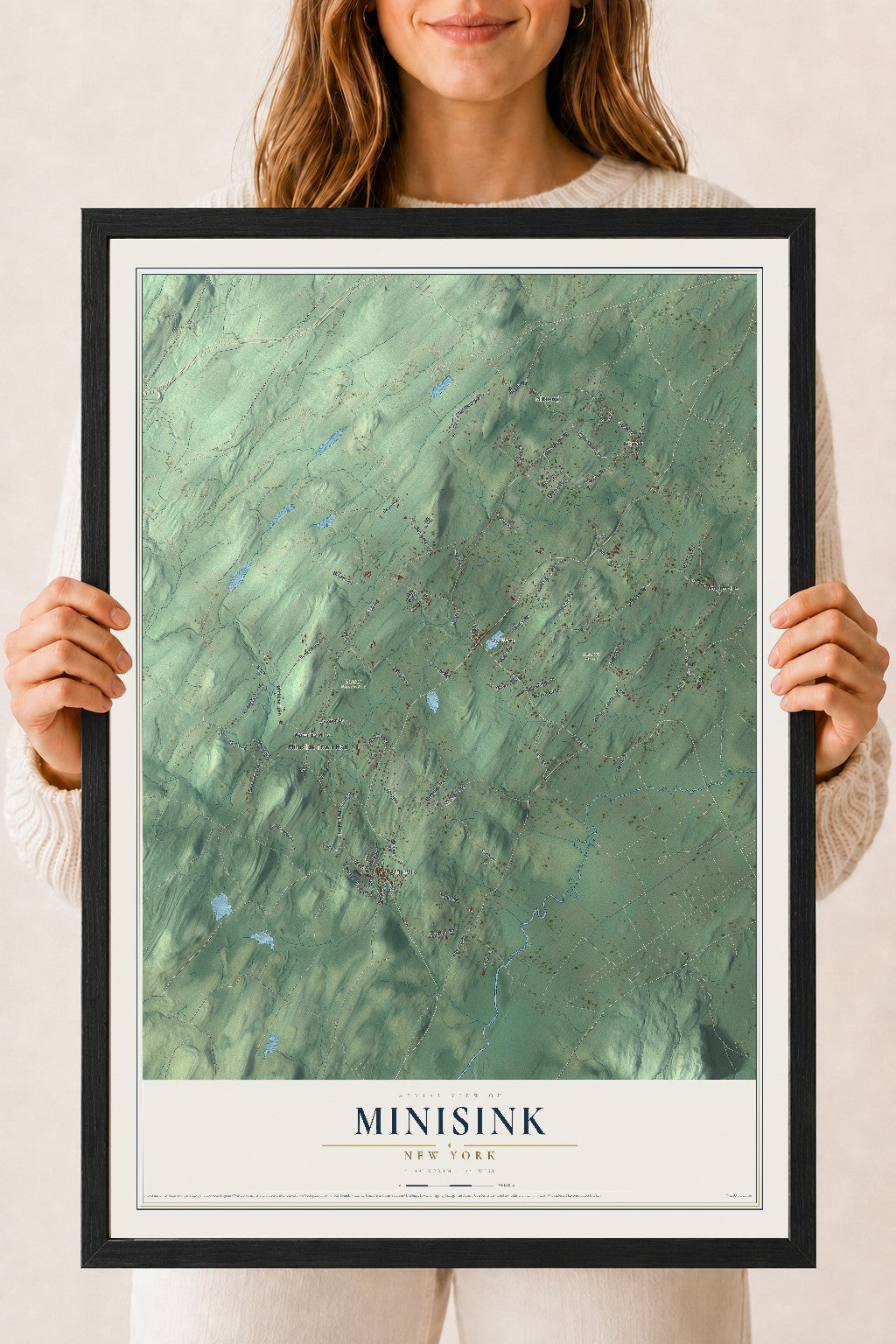Map of Minisink, New York, 18 x 24 inch print in a black wood frame