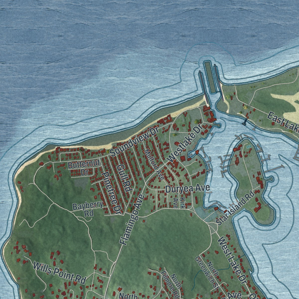 Close-up 2 of the Montauk, New York map artwork