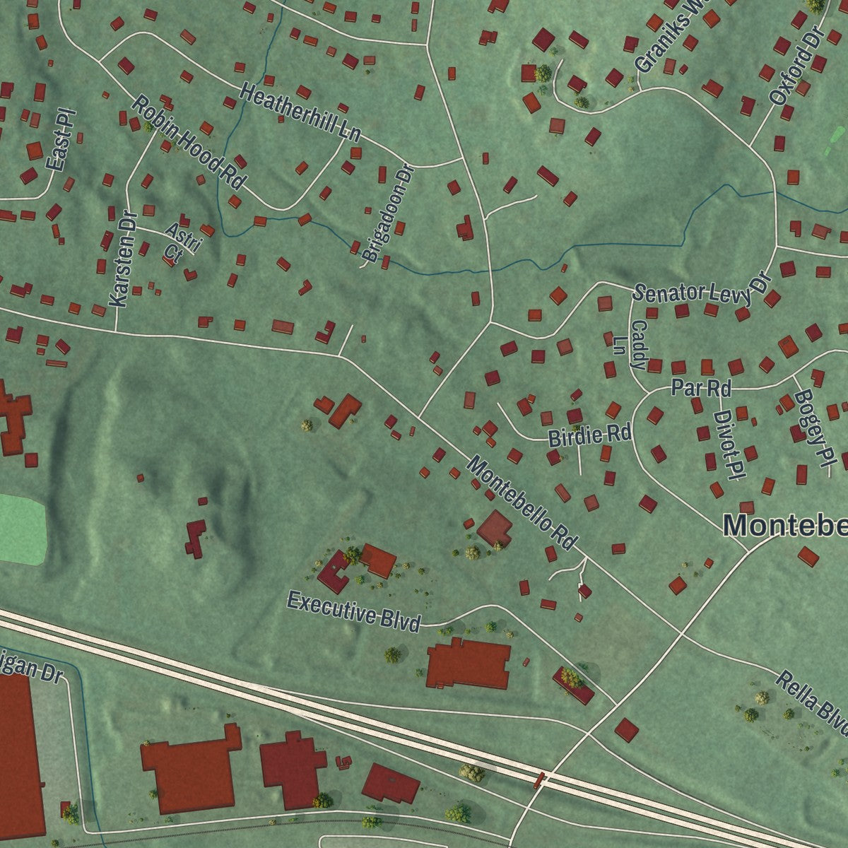 Close-up of the map of Montebello, New York print showing street and building detail