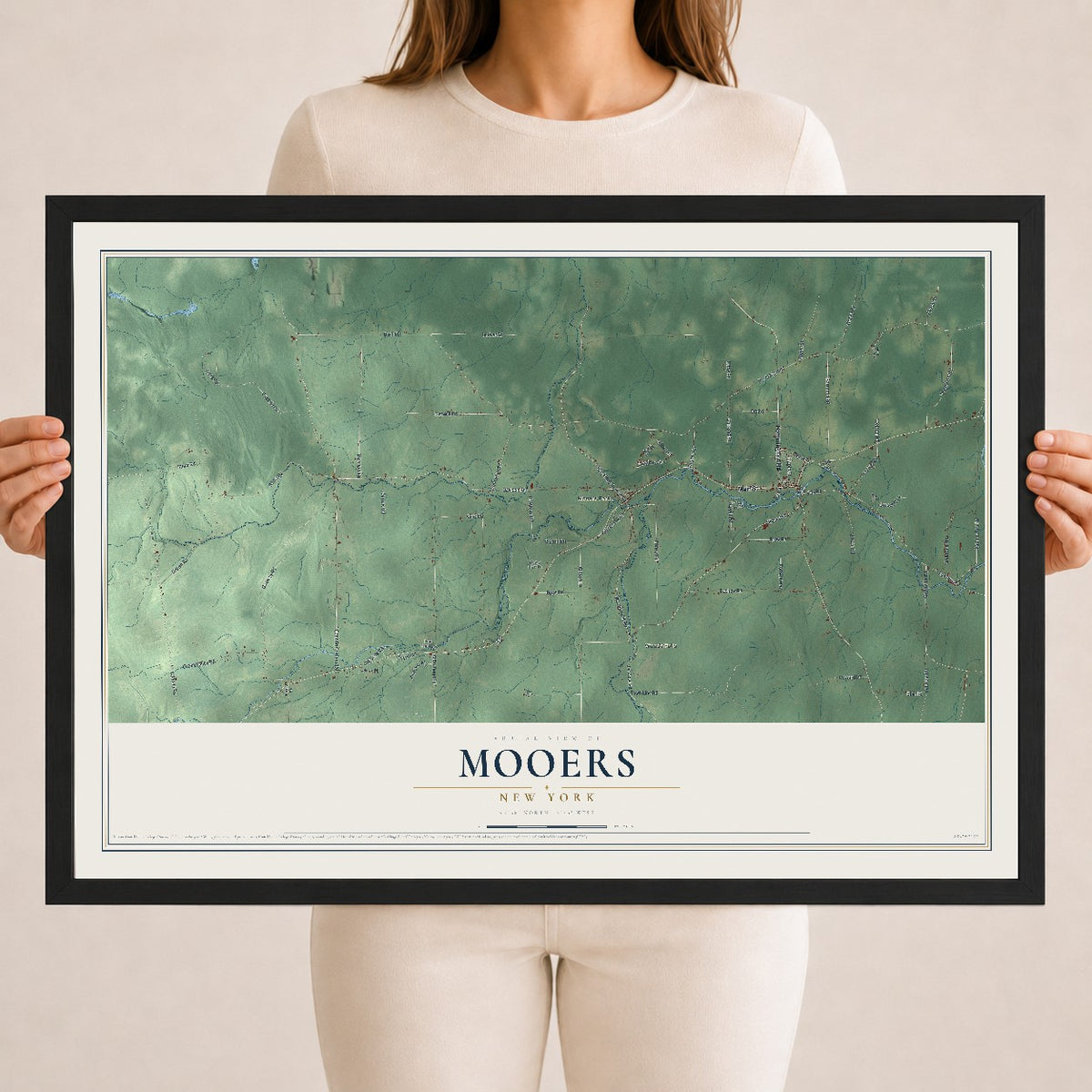 Map of Mooers, New York, 18 x 24 inch print in a black wood frame