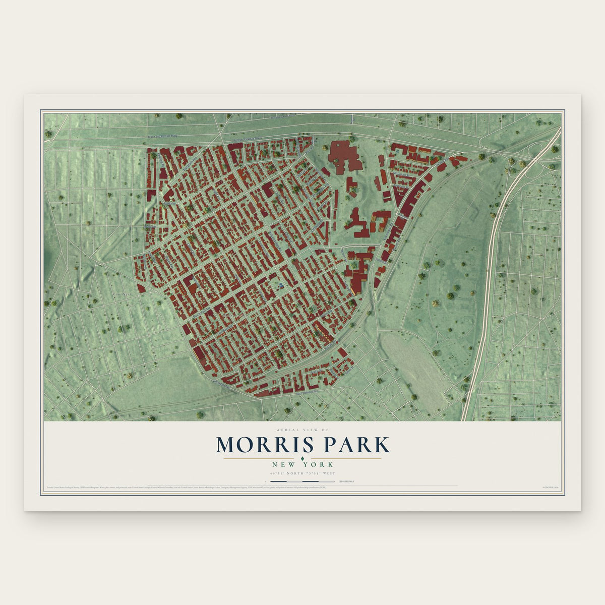 Morris Park, New York map print, the full design