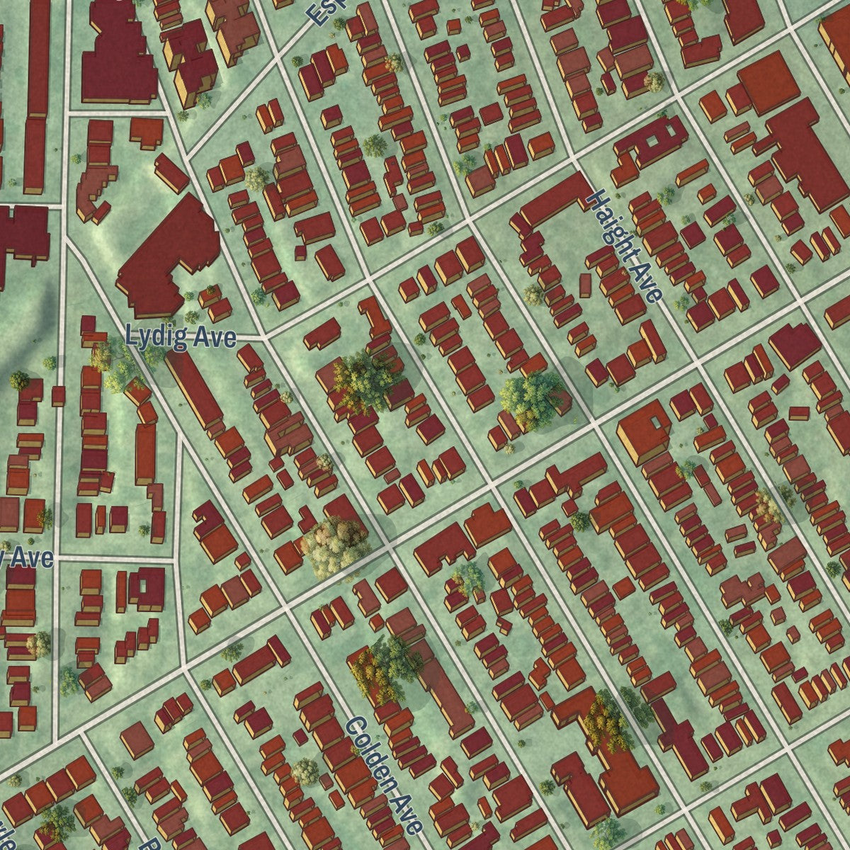 Close-up of the map of Morris Park, New York print showing street and building detail