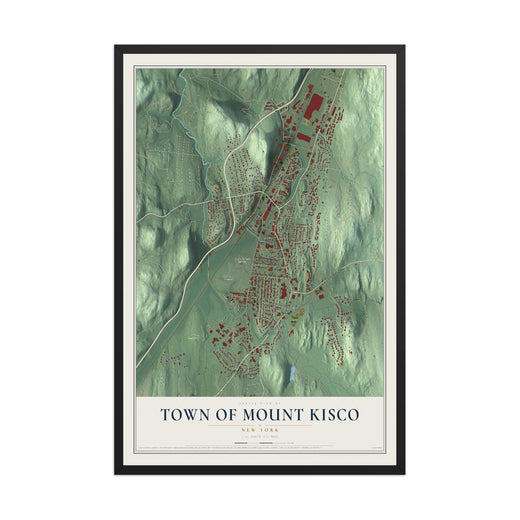 Map of the Town of Mount Kisco, New York, 12 x 18 inch print in a black wood frame