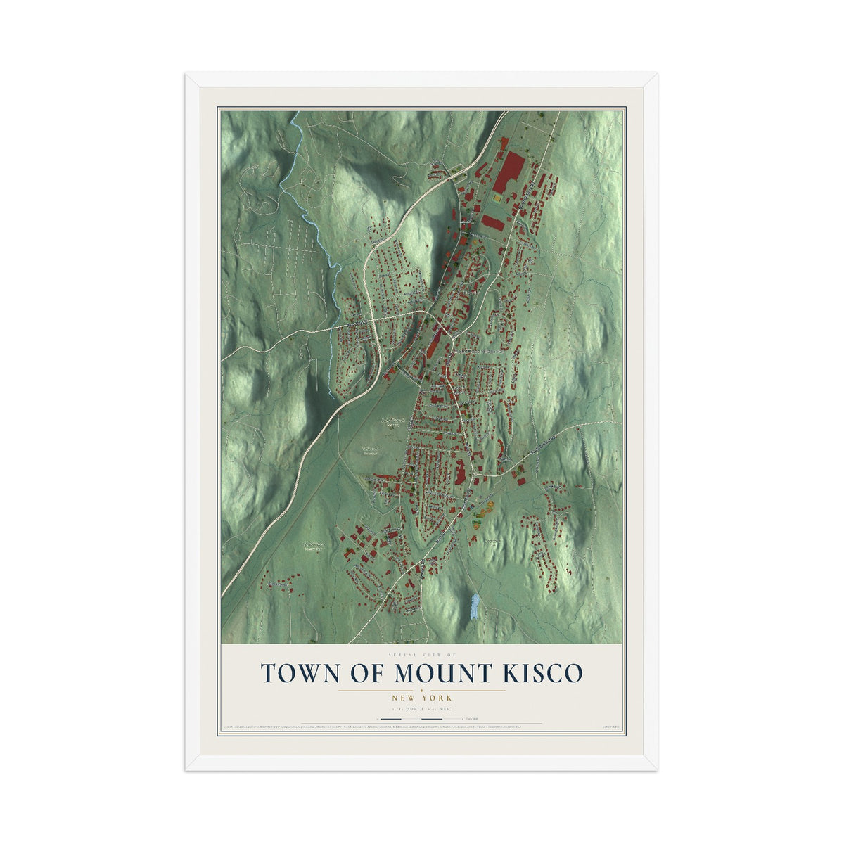 Mount Kisco, New York map print, 12" x 18" W/ White Ayous Wood Frame mockup