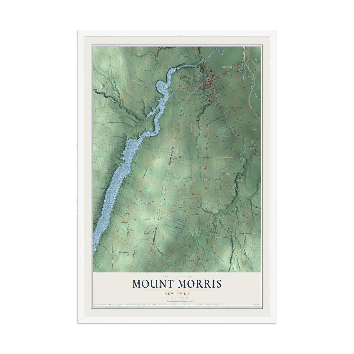 Mount Morris, New York map print, 12" x 18" W/ White Ayous Wood Frame mockup