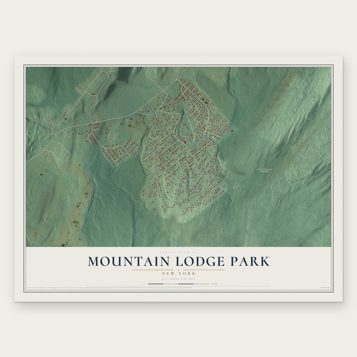 Mountain Lodge Park, New York map print, the full design