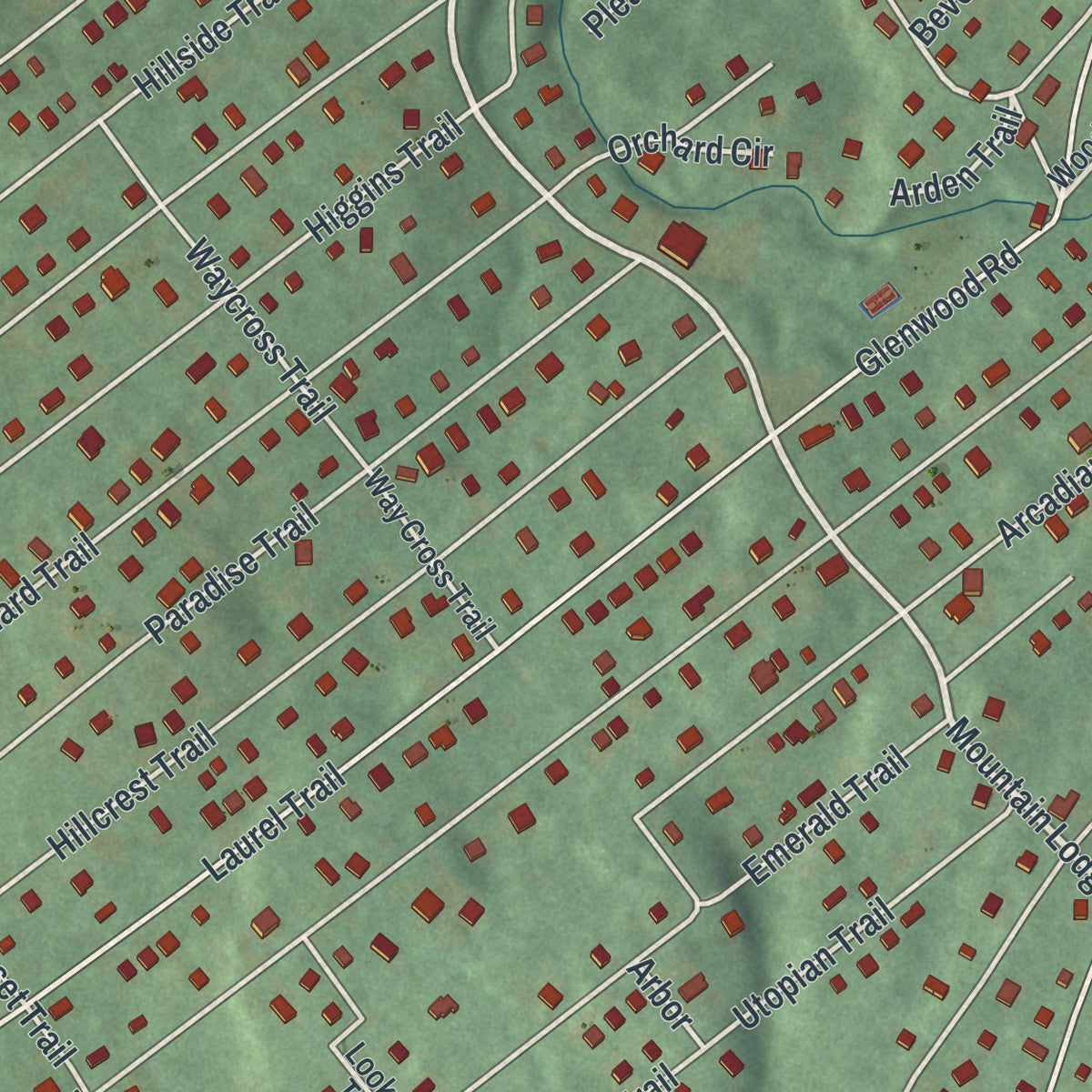 Close-up of the map of Mountain Lodge Park, New York print showing street and building detail