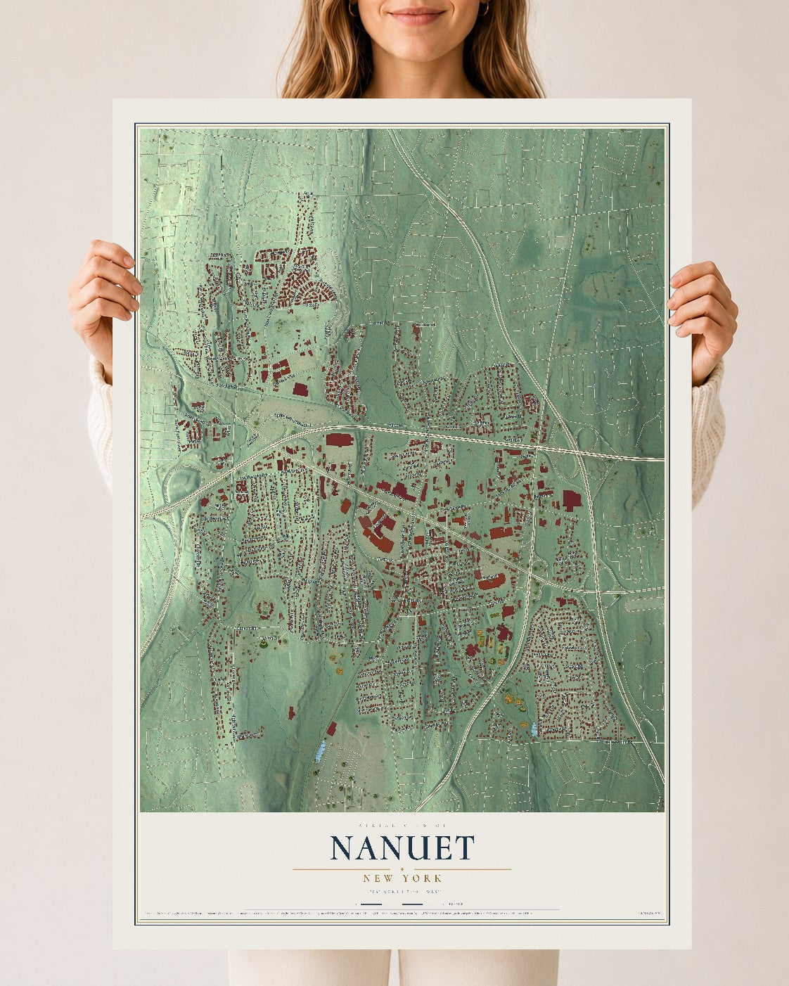 Nanuet, New York map print, 24" x 36" Archival Matte Print mockup