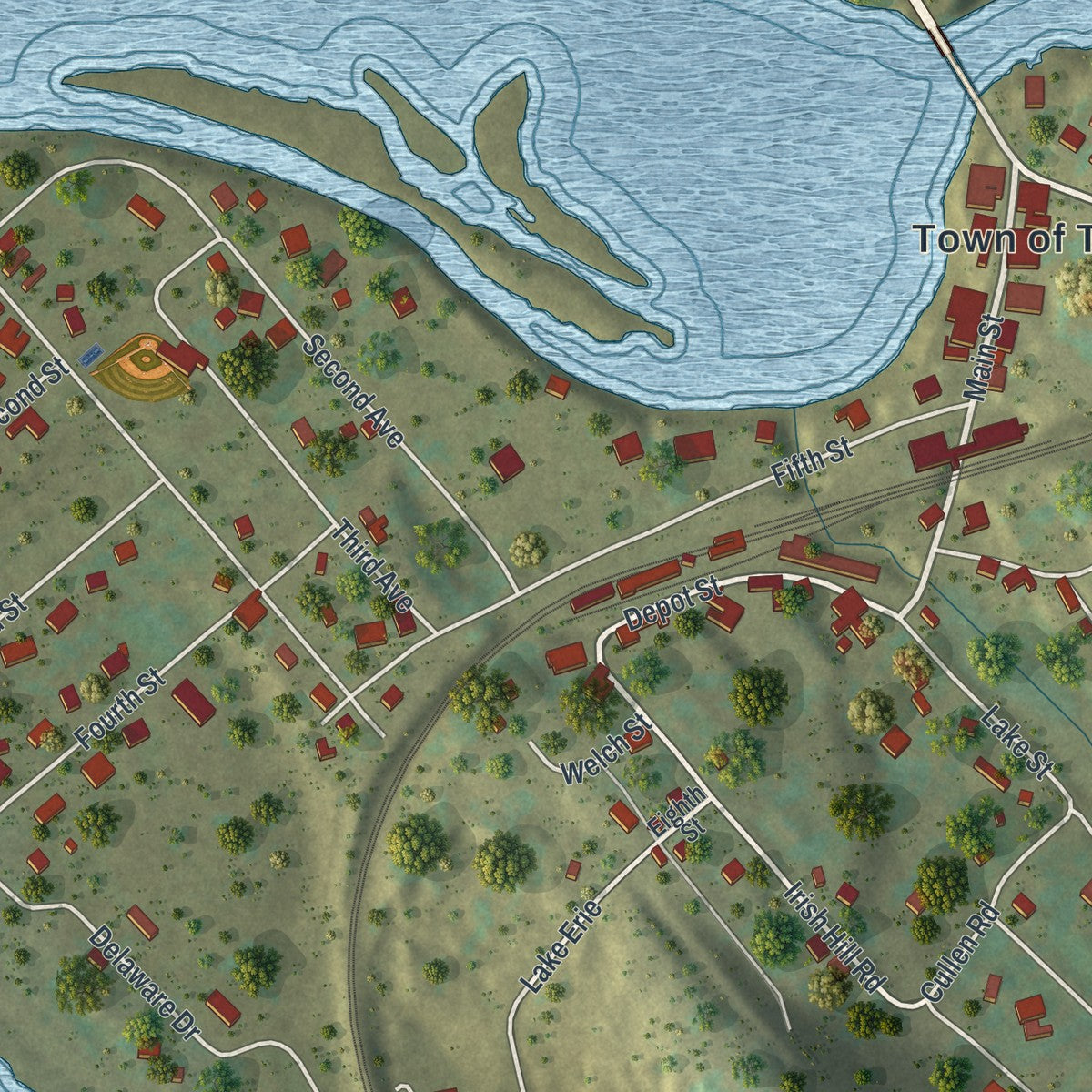 Close-up of the map of Narrowsburg, New York print showing street and building detail