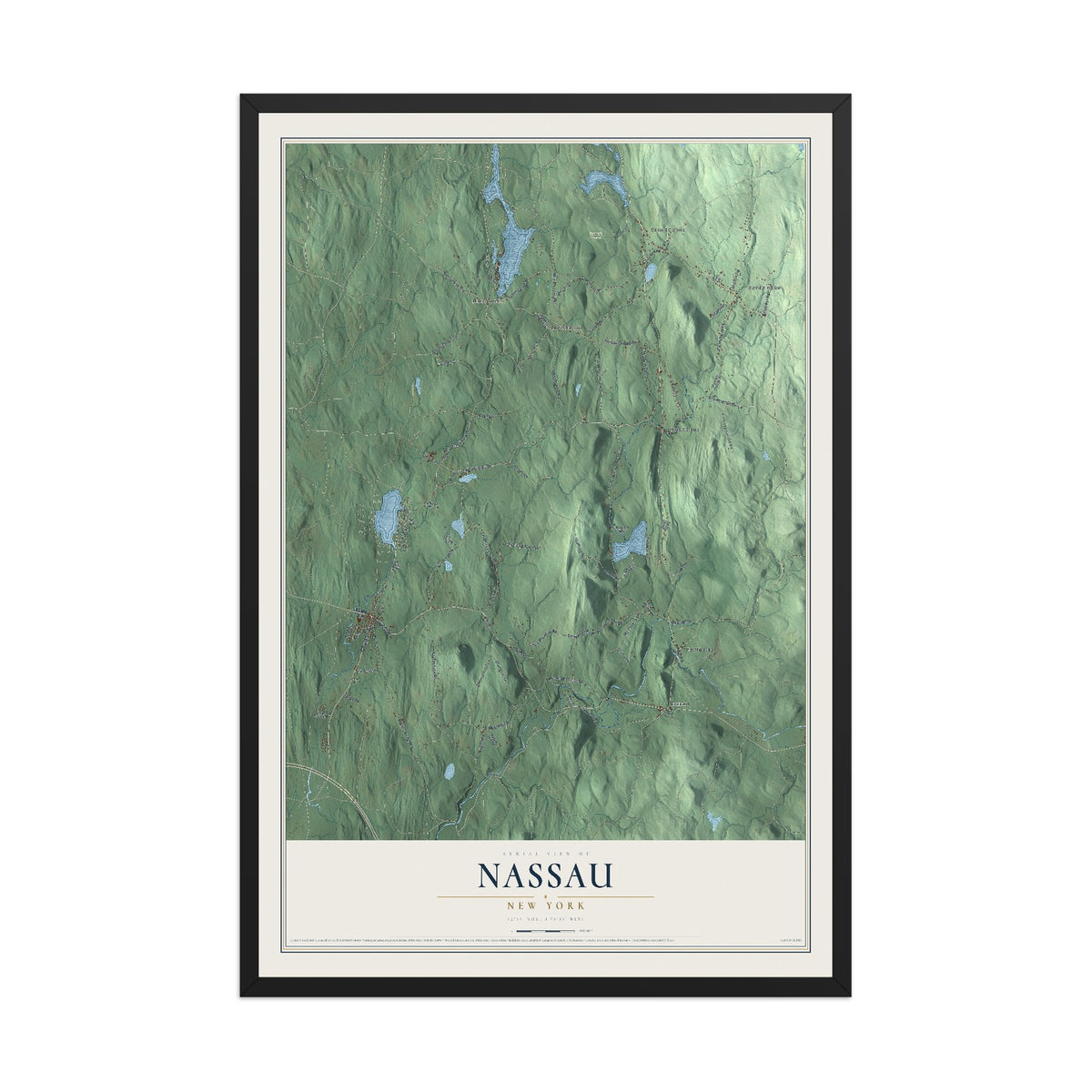 Nassau, New York map print, 12" x 18" W/ Black Ayous Wood Frame mockup