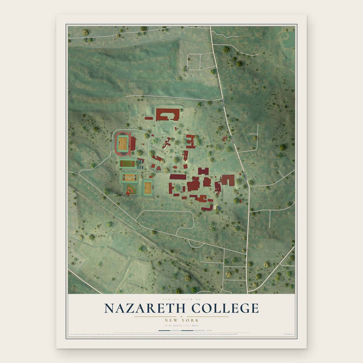 Nazareth College, New York map print, the full design
