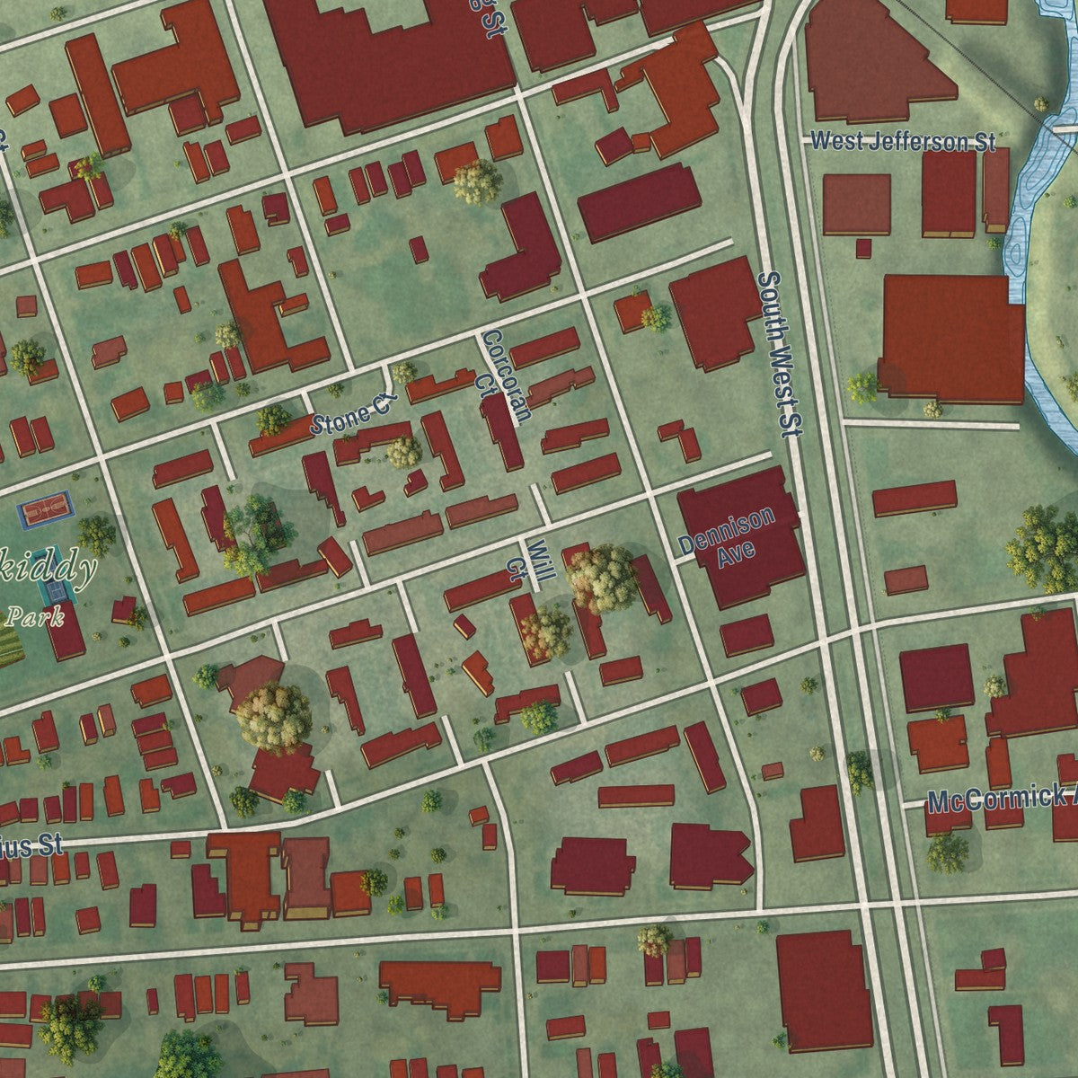 Close-up of the map of Near Westside, New York print showing street and building detail