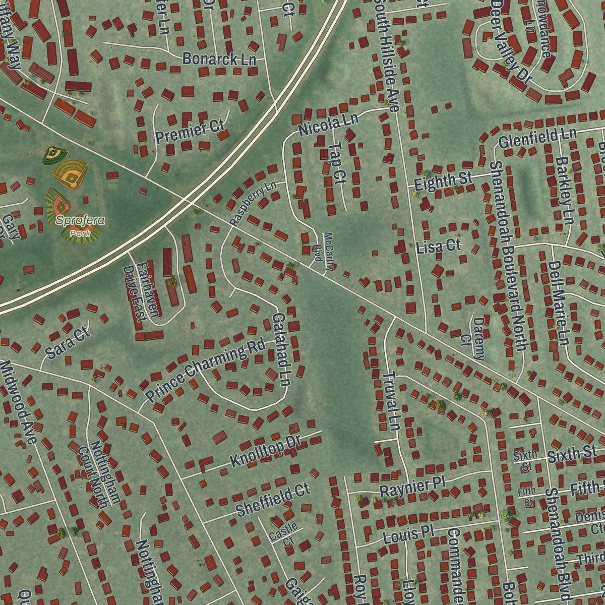Close-up 1 of the Nesconset, New York map artwork
