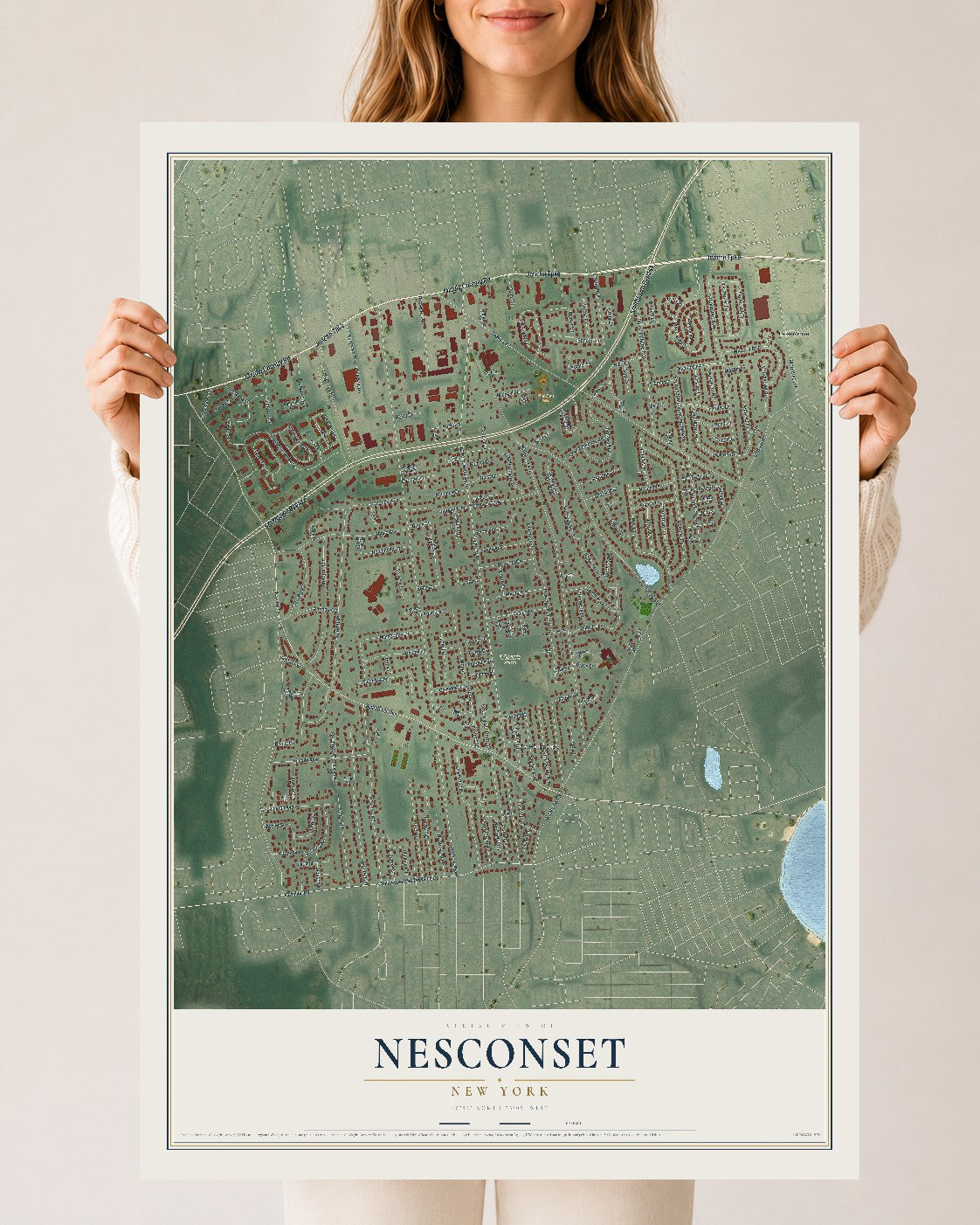 Nesconset, New York map print, 24" x 36" Archival Matte Print mockup