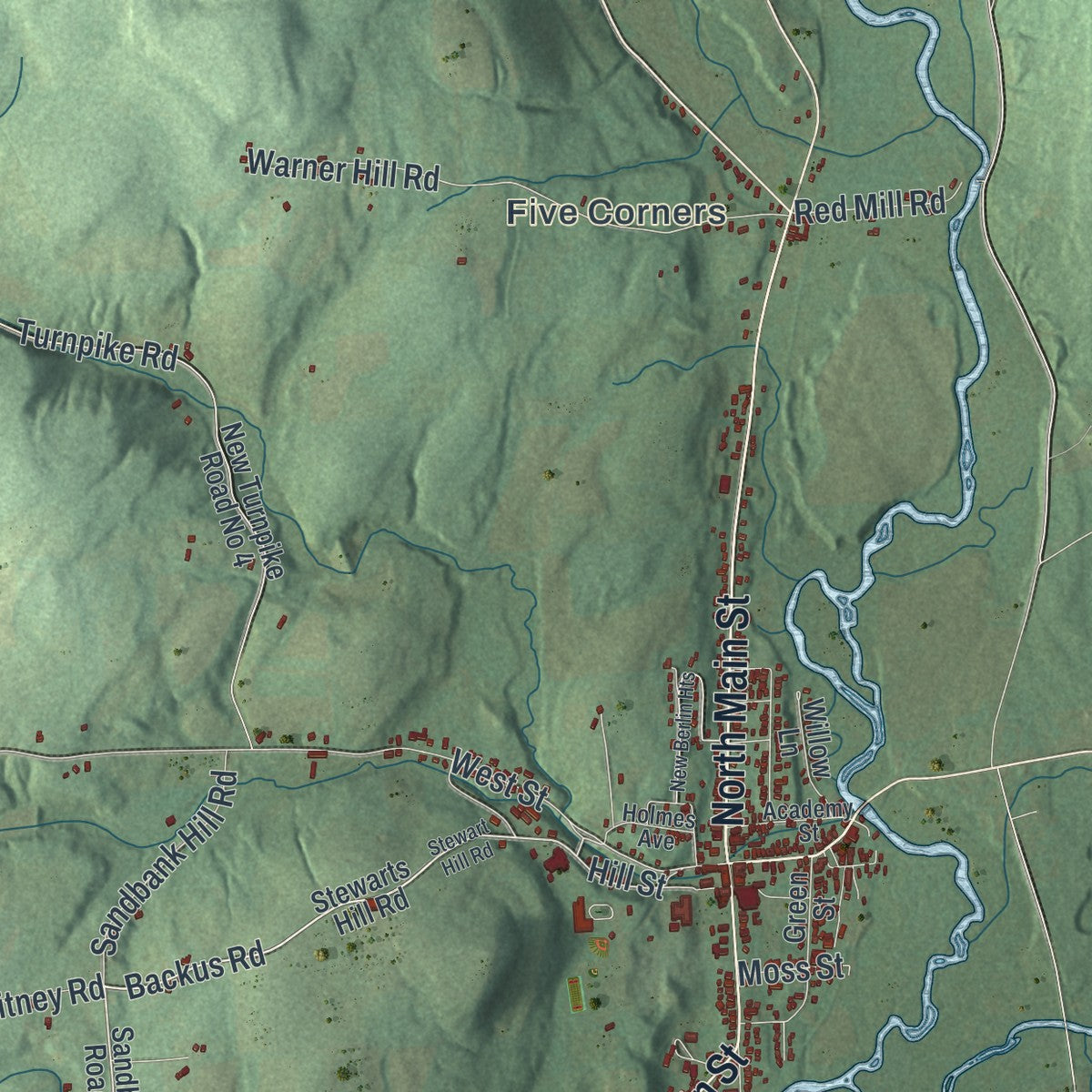 Close-up 1 of the New Berlin, New York map artwork