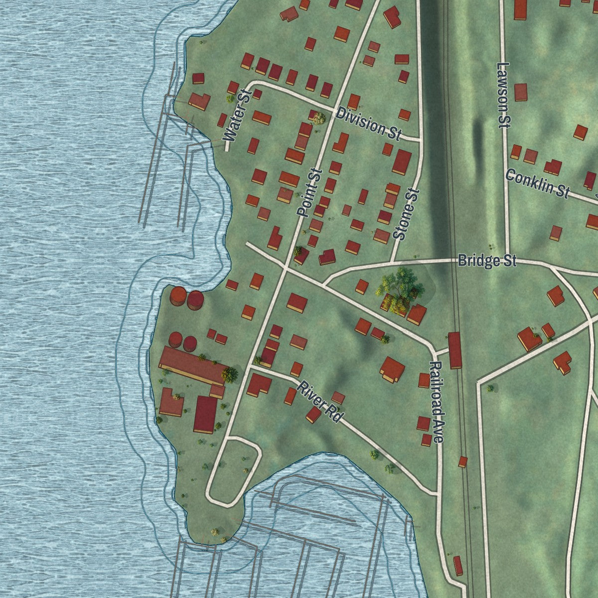 Close-up of the map of New Hamburg, New York print showing street and building detail